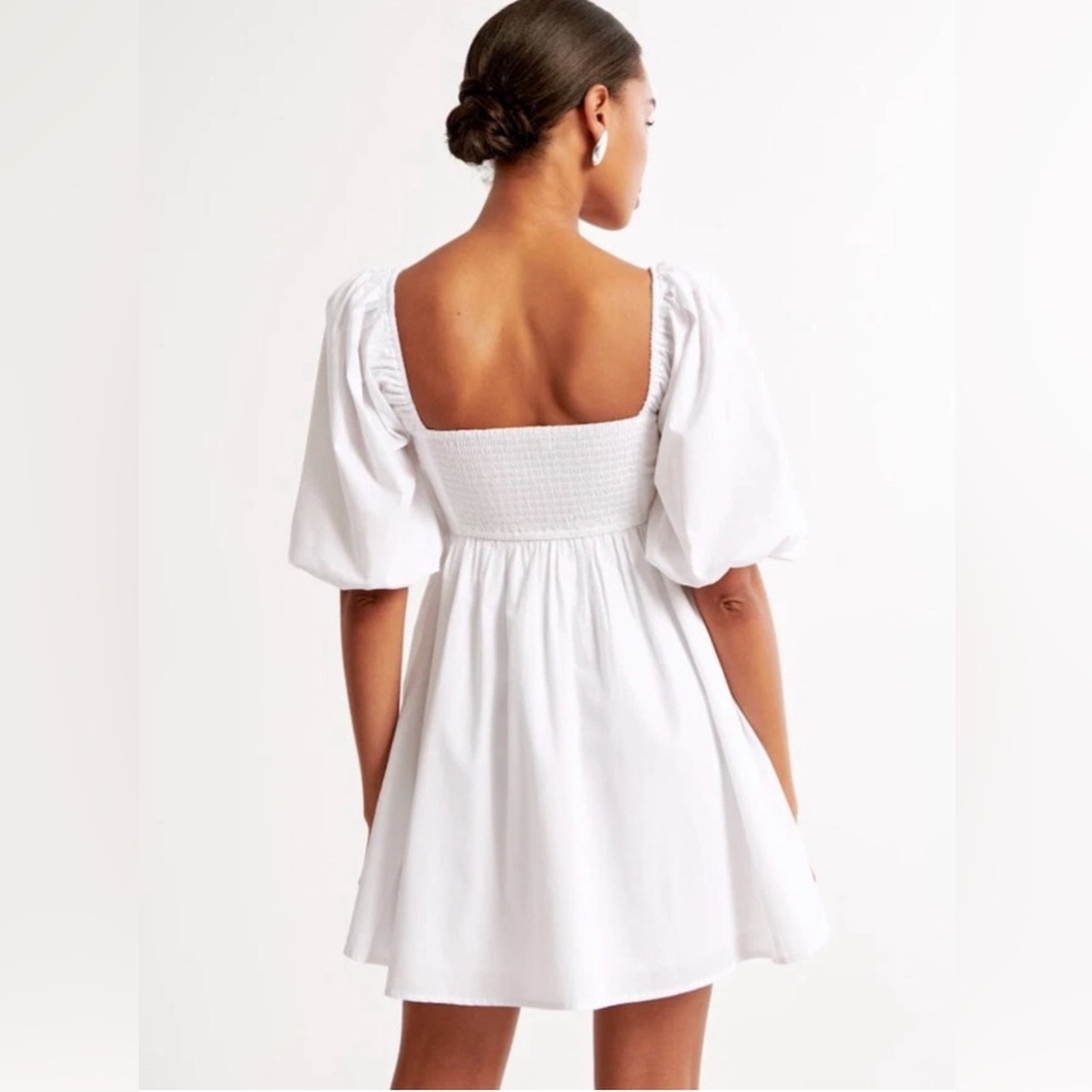 Abercrombie & Fitch Emerson Poplin Puff Sleeve Ruched Mini Dress White szXS tall - Picture 5 of 12
